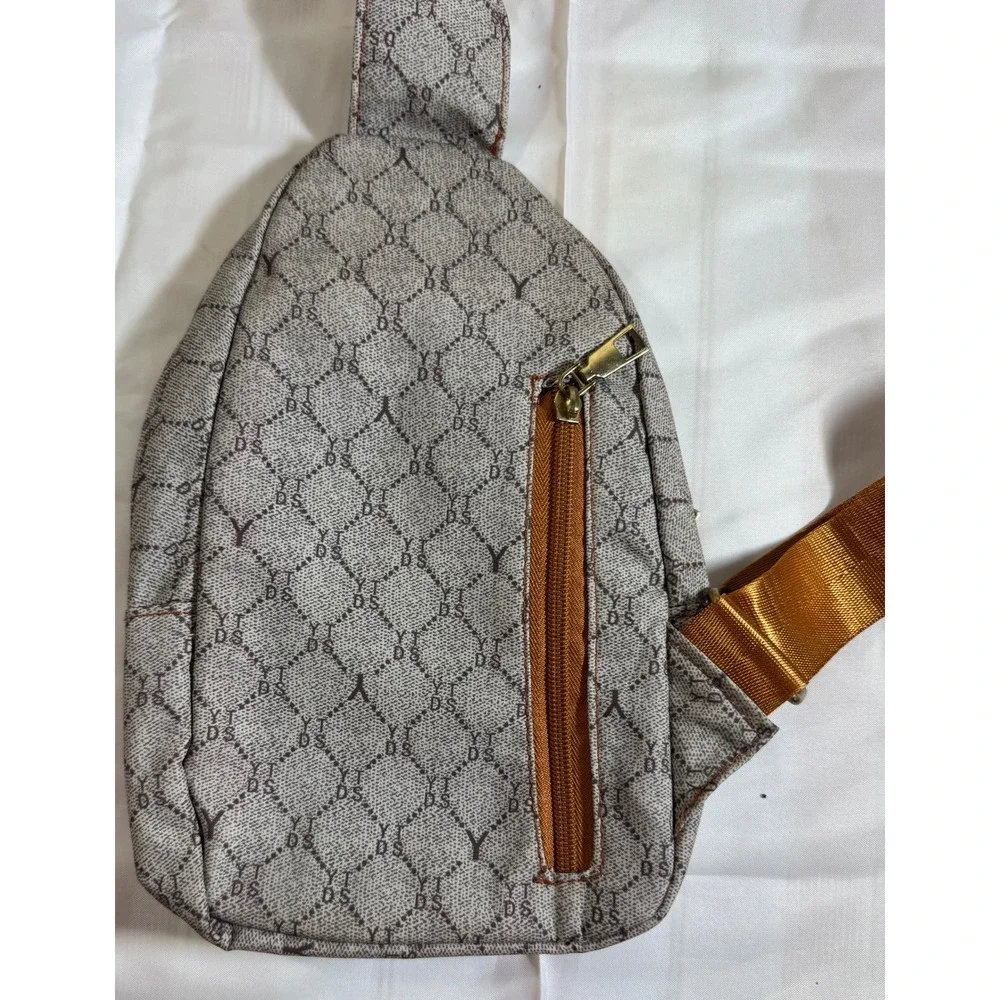 YTDS Monogram Sling Bag Brown Tan Floral Hardware Crossbody Travel Backpack